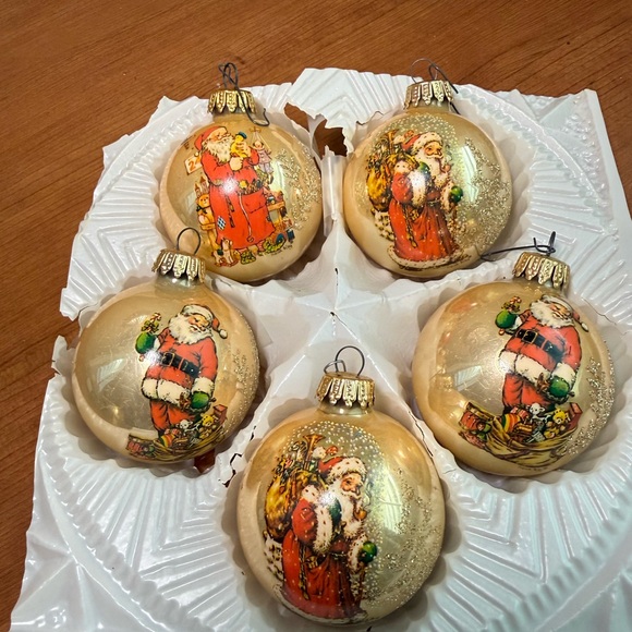 VTG Kurt S. Adler 5 Gold Hand Painted Santa Claus Glass Ornaments Santas World - Picture 2 of 10